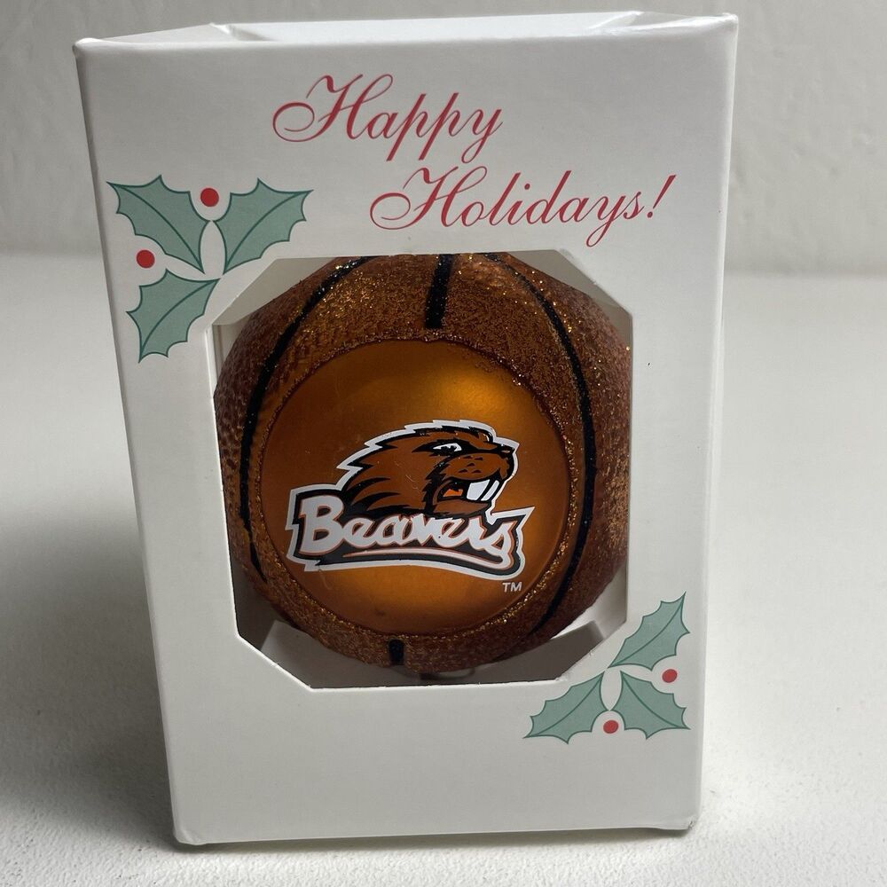 Oregon State Beavers Glass Christmas Ornament - Basketball
